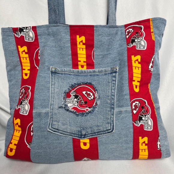 Handmade Upcycled Denim Kansas City tote purse - Picture 3 of 6